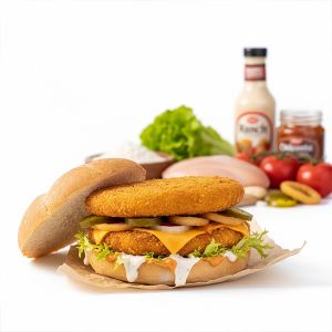 HAMBURGUESA POLLO CORN FLAKE  "HALAL" 10,5cm/100gr BOLSA 1kg (CAJA 5 BOLSAS)