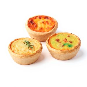 SURTIDO MINI QUICHES "3 VARIEDADES" 18gr / 3,8cm BANDEJA 41und (CAJA 3 PAQUETES)