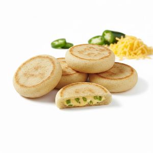 MINI AREPA QUESO CHEDDAR Y JALAPEÑOS 30gr BOLSA 1,5kg (CAJA 2 BOLSAS 100und aprox)